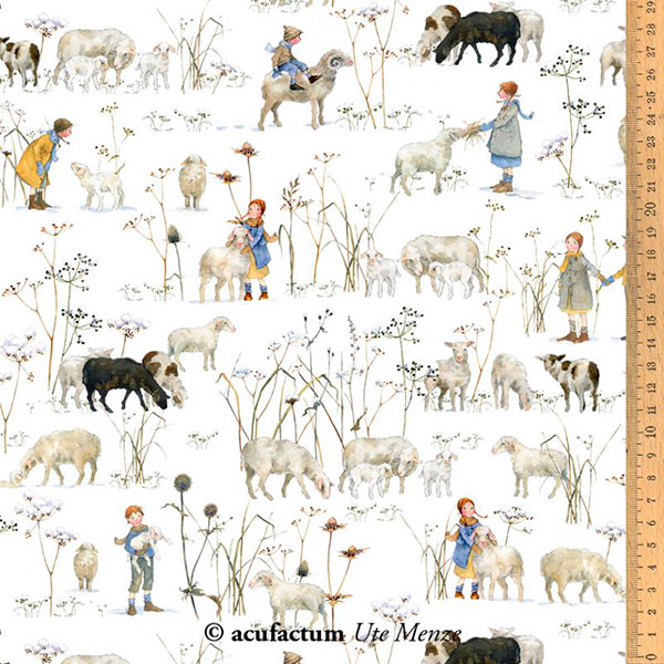 

Ткань "Дети зимой + овцы", ширина 145см, 100% хлопок, Acufactum Ute Menze, 3523-769, Белый