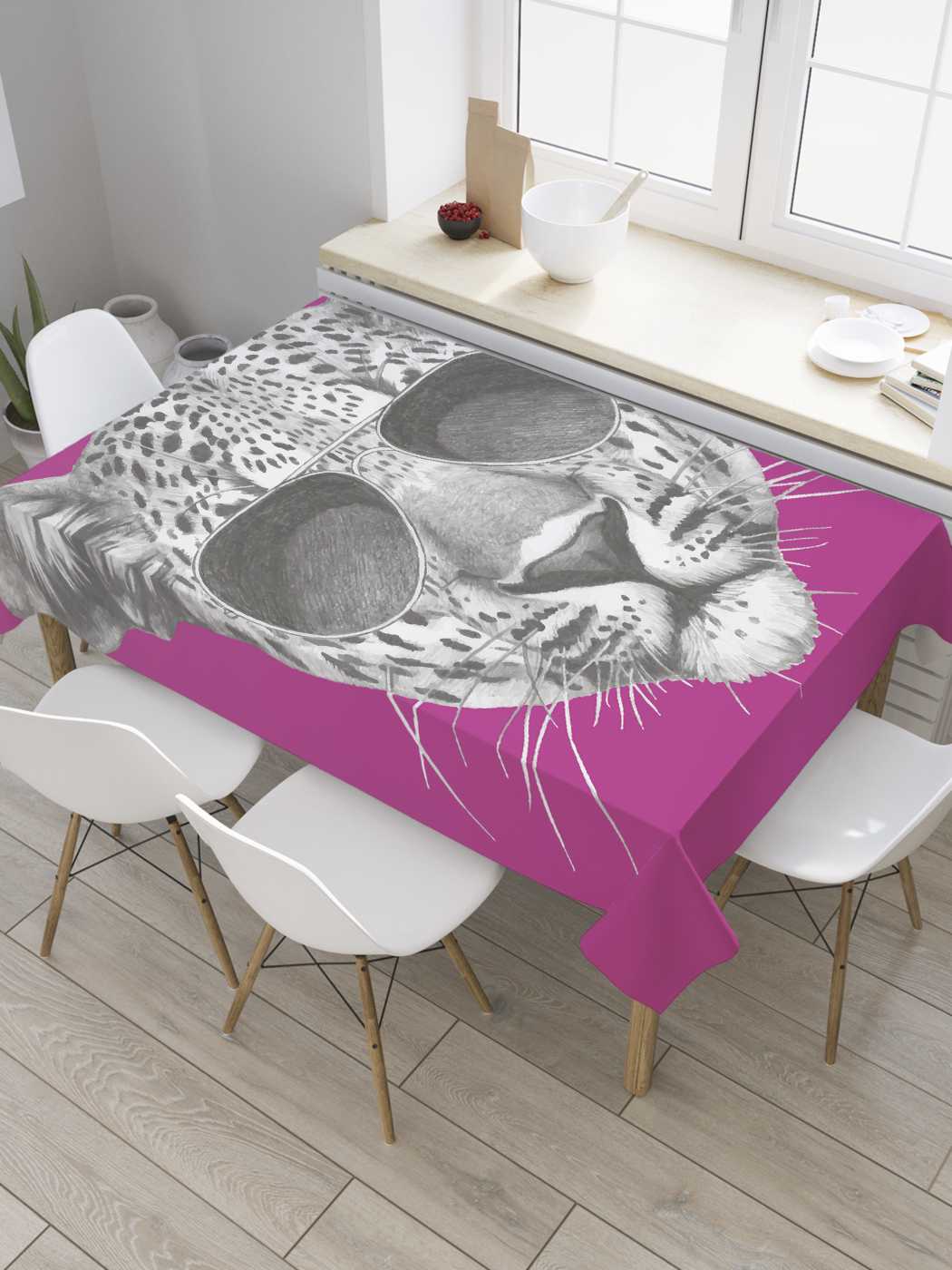 

Скатерть прямоугольная JoyArty "Гепард в солнечных очках" из оксфорда, 180x145 см, Серый, Гепард в солнечных очках