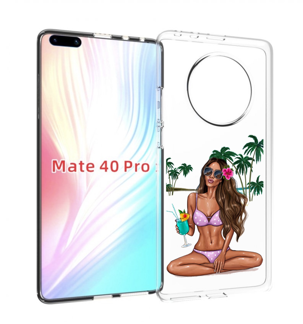 

Чехол MyPads Гавайская-девушка женский для Huawei Mate 40 Pro (NOH-NX9), Прозрачный, Tocco