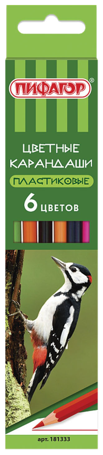 

Карандаши цветные ПИФАГОР ЛЕСНЫЕ ЖИТЕЛИ 6 цв пластиковые классические заточенные 181333, Разноцветные