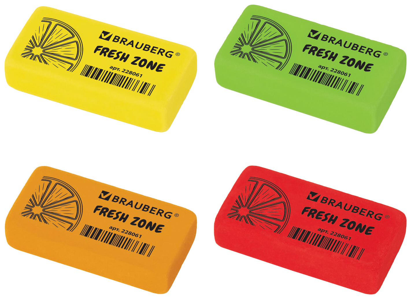 

Ластик BRAUBERG Fresh Zone, 40х20х10 мм, цвет ассорти, прямоугольный, 228061, Разноцветный