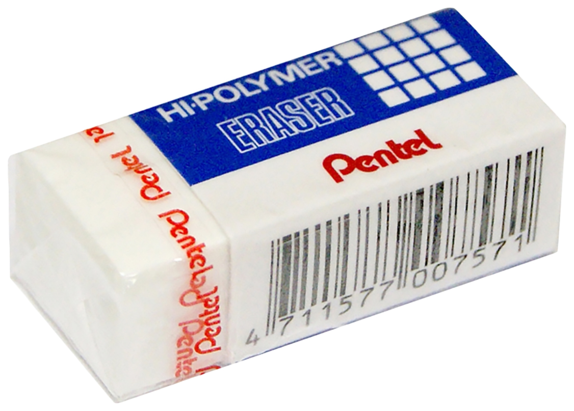 фото Ластик pentel япония hi-polymer eraser 35х16х115мм белый прямоуг картон держатель zeh-03