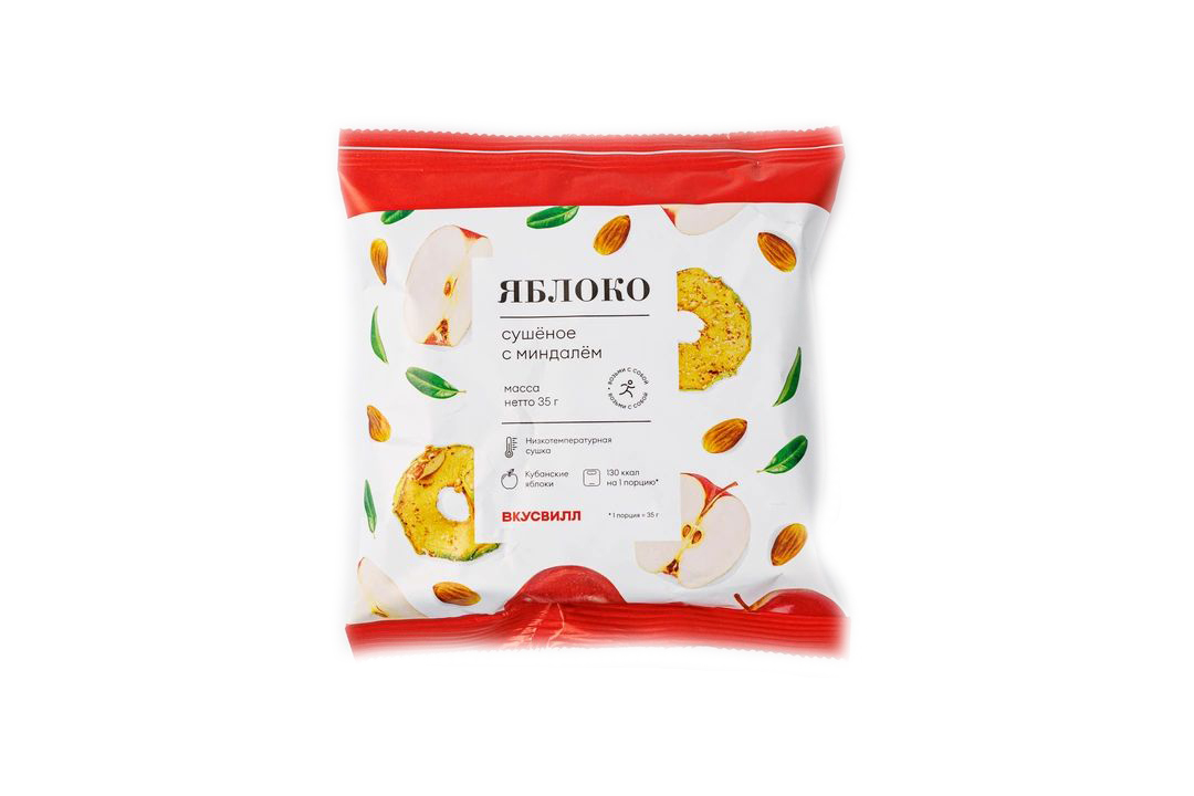 

Чипсы фруктовые ВкусВилл яблочные с миндалем 35 г