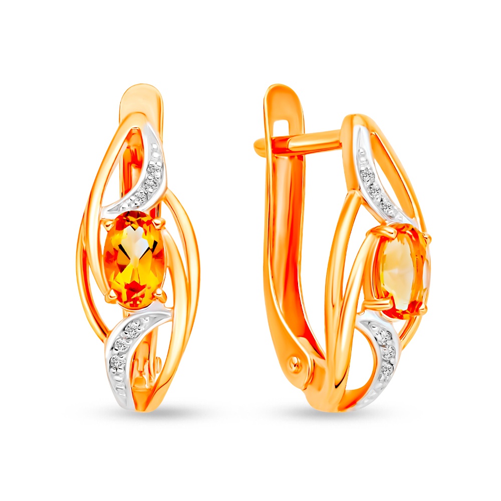 Серьги из красного золота 585Gold 202008360, цитрин\фианит