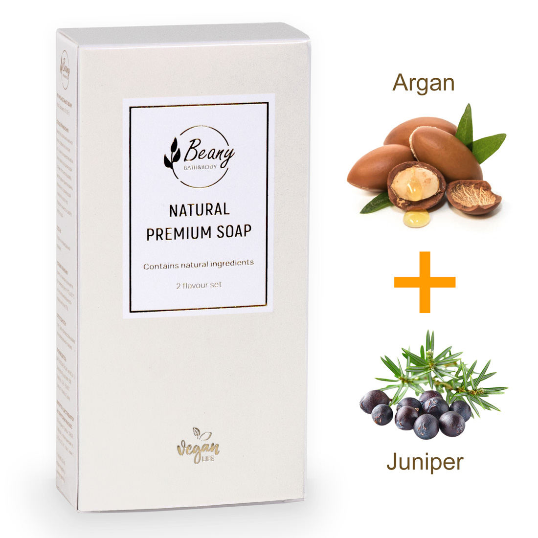 Подарочный набор турецкого мыла Beany Argan и Juniper 2 шт по 120 г мыло beany натуральное турецкое juniper oil soap с маслом можжевельника 2шт х 120г