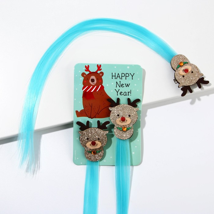

Цветные пряди для волос (2 шт.) «Happy New Year» (на заколке), длина 30 см