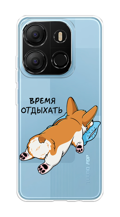 

Чехол на Tecno Pop 7 "Корги отдыхает", Черный;коричневый;голубой, 303850-1