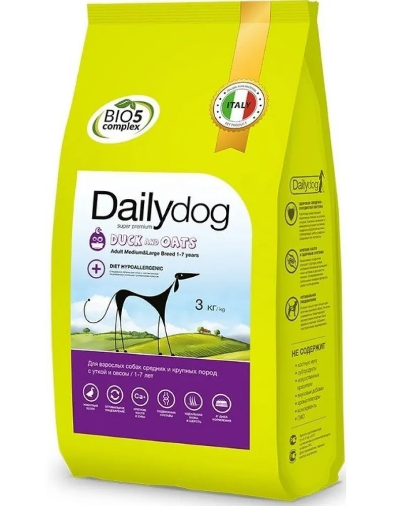 фото Сухой корм для собак dailydog adult medium & large breed утка и овес, 3кг