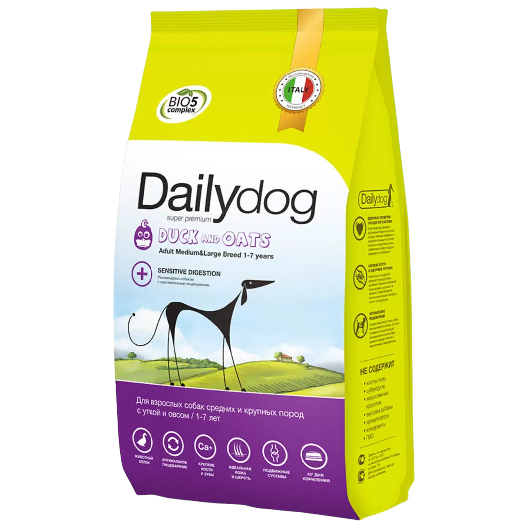 Сухой корм для собак Dailydog Adult Medium & Large Breed утка и овес, 3кг