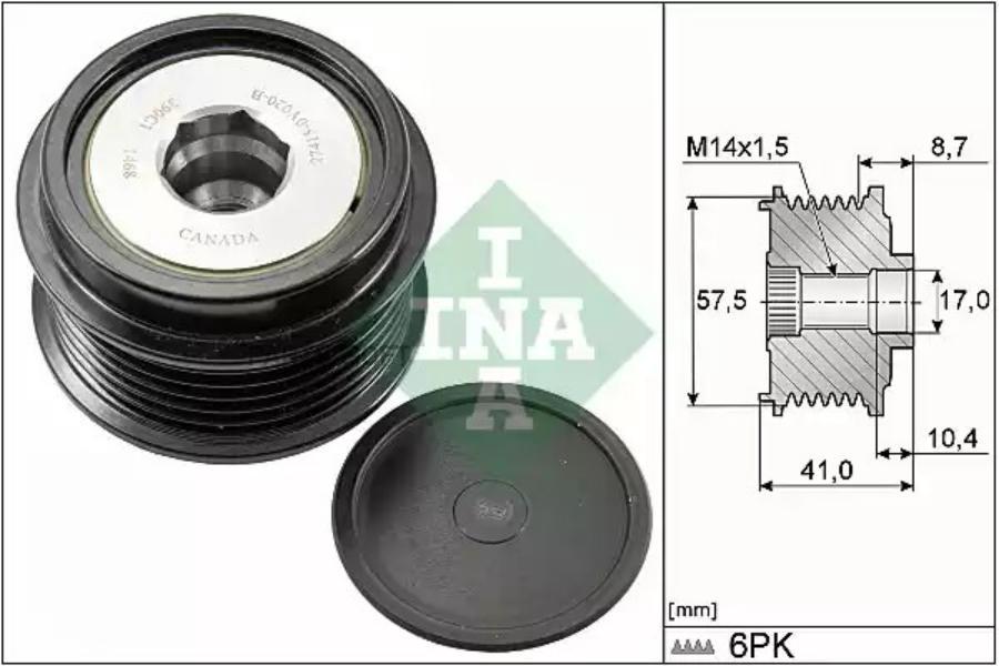 

535 0282 10_Шкив Генератора Fоrd Моndео/S-Мах/Gаlаху 1.5 Есоbооst 14> INA 535028210