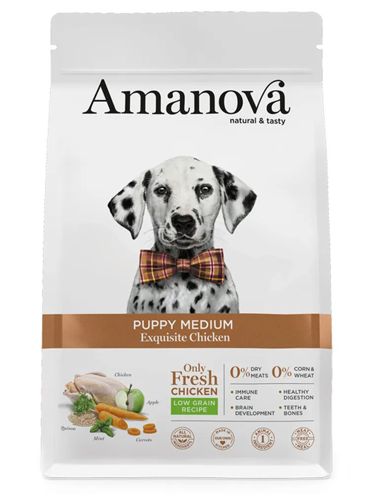 

Сухой корм для щенков средних пород Amanova Puppy Medium Изысканная курочка 2кг, AMJ15PM12