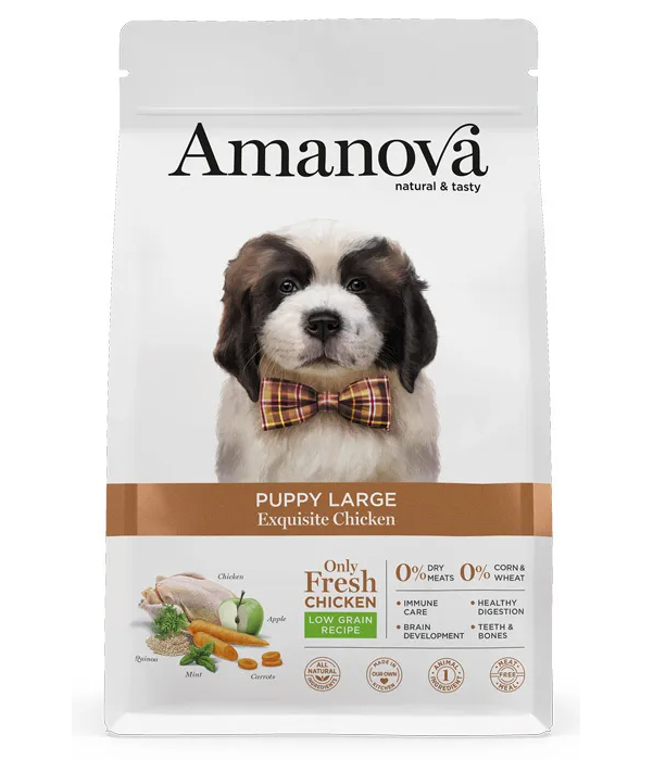 

Сухой корм для щенков Amanova Puppy Large изысканная курочка, для крупных пород, 2кг, AMJ18PL12