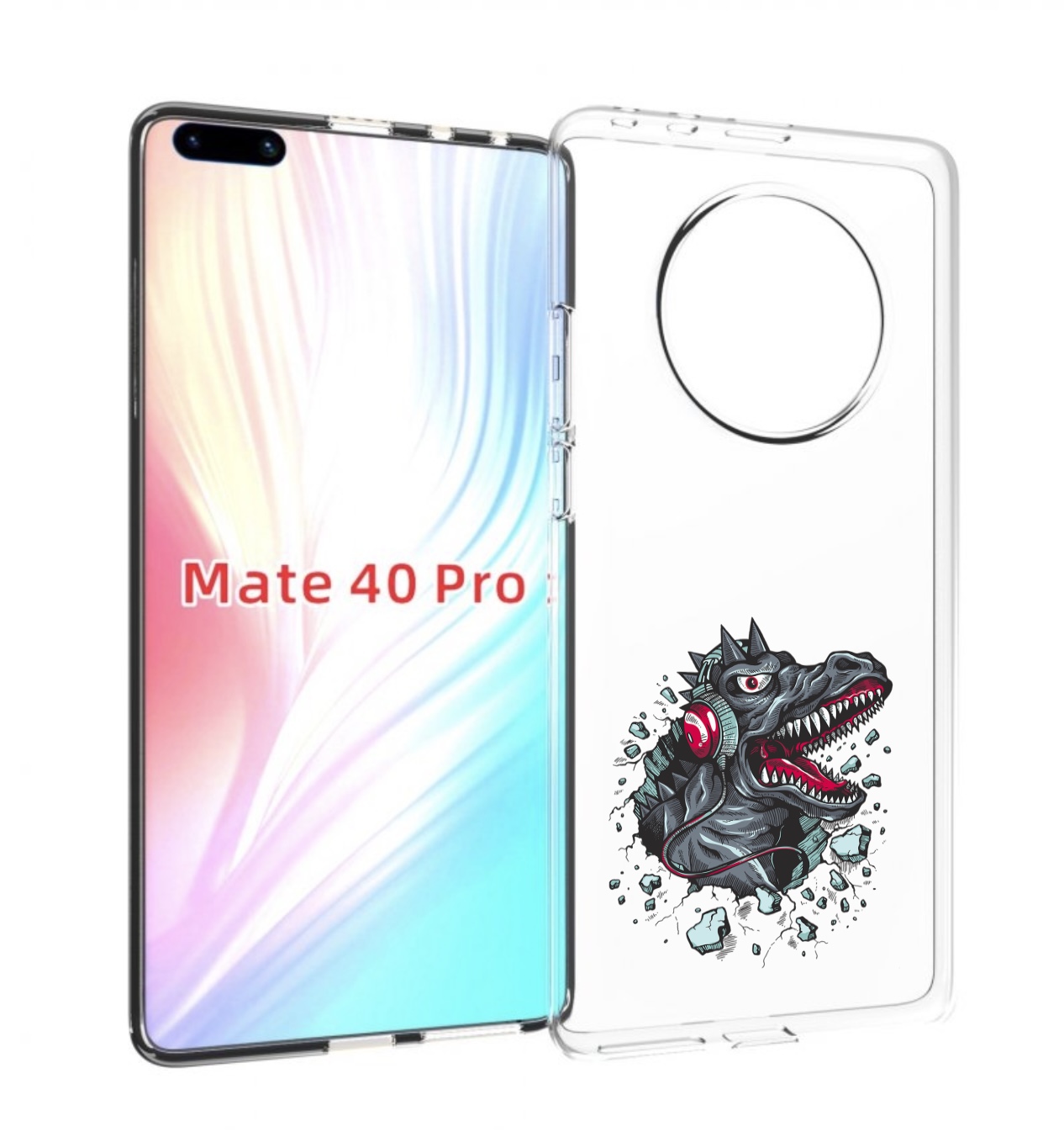 

Чехол MyPads Нарисованный динозавр в наушниках для Huawei Mate 40 Pro (NOH-NX9), Прозрачный, Tocco