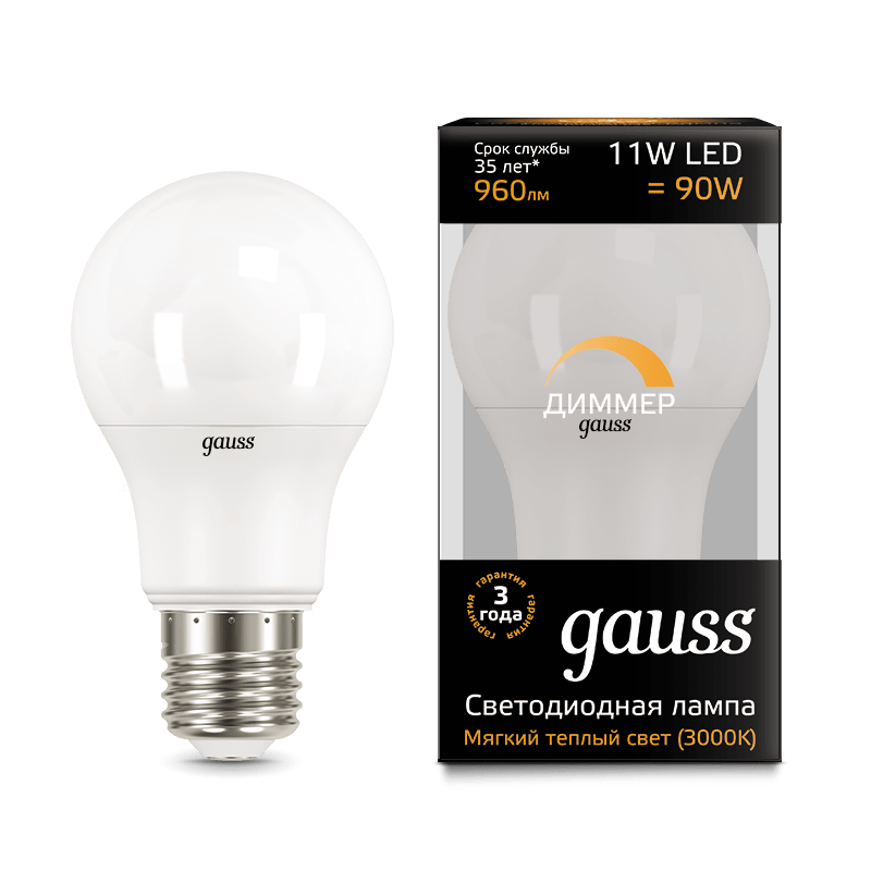 фото Лампа gauss led a60-dim e27 11w 3000к диммируемая 102502111-d gauss 1409613