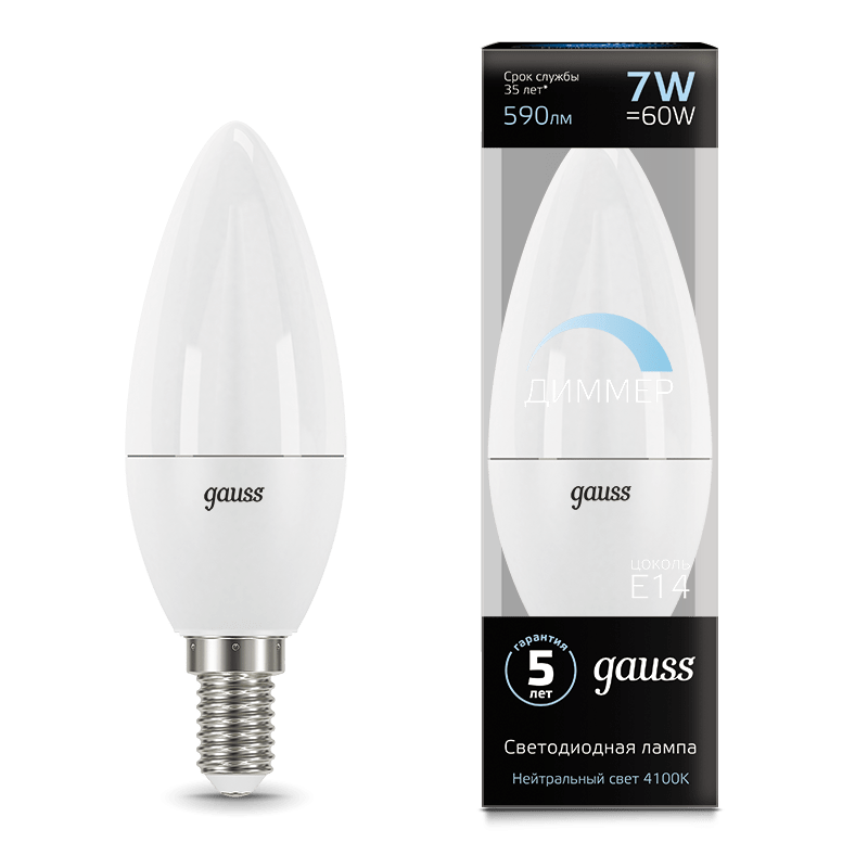 

Лампа Gauss LED Candle-dim E14 7W 4100К диммируемая 103101207-D Gauss 1409609