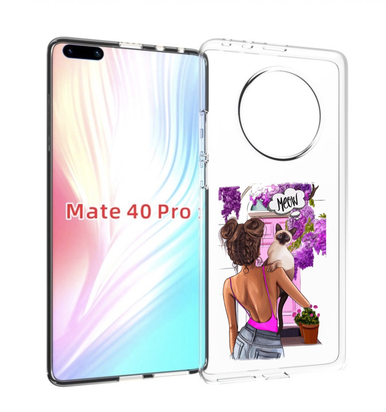 

Чехол MyPads Девушка-с-котиком женский для Huawei Mate 40 Pro (NOH-NX9), Прозрачный, Tocco