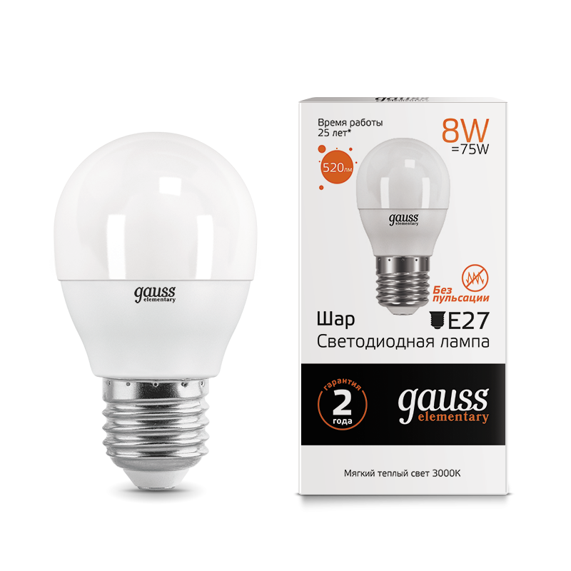 

Лампа Gauss LED Elementary Globe 8W E27 3000K 53218 Gauss 1399343