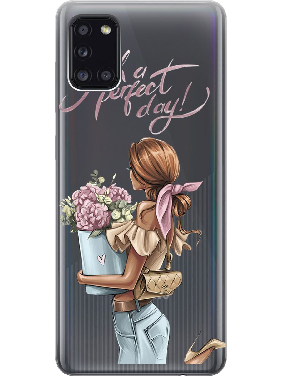 

Силиконовый чехол на Samsung Galaxy A31 с принтом "Какой прекрасный день" прозрачный, Прозрачный;голубой;розовый, 722871975
