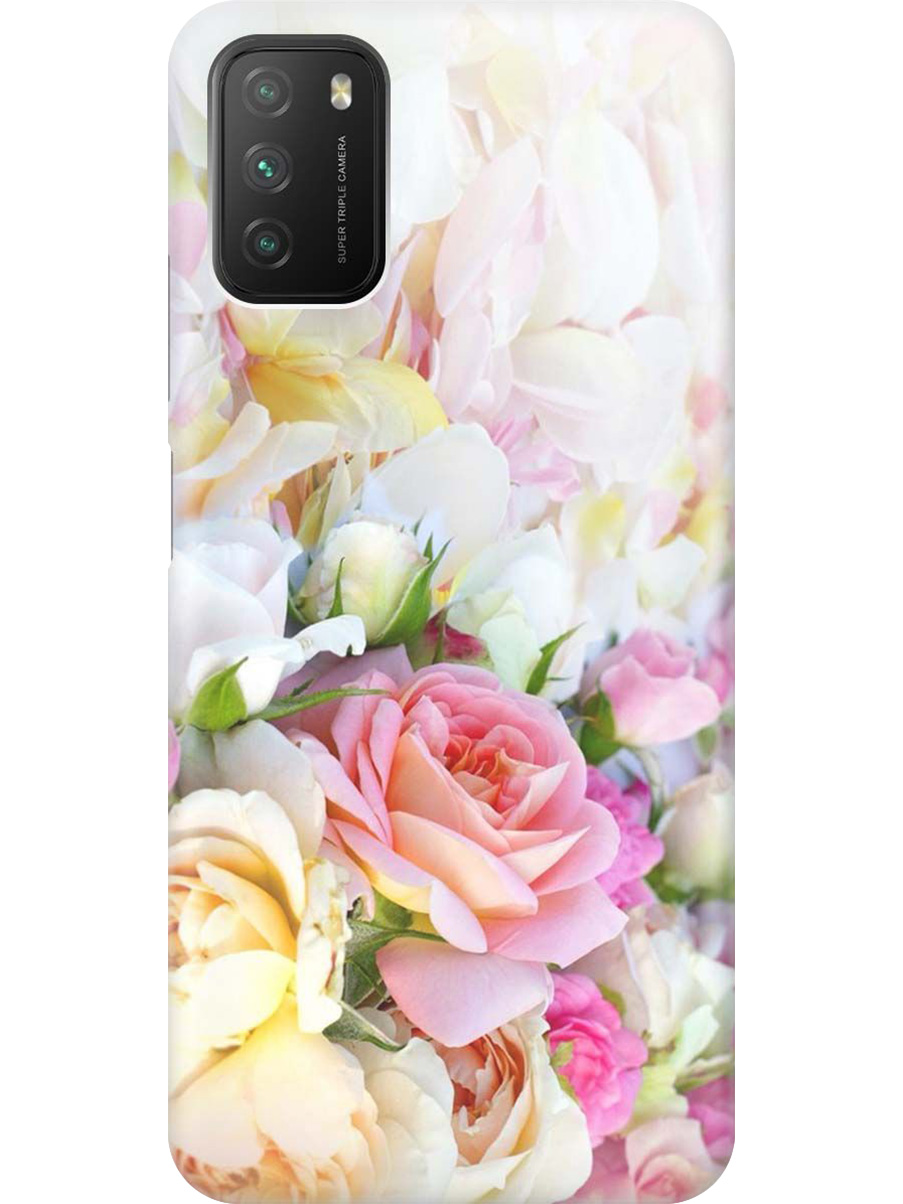 

Силиконовый чехол на Xiaomi Redmi 9T, Poco M3 с принтом "Нежные розы", Прозрачный;белый;желтый;розовый, 724142721