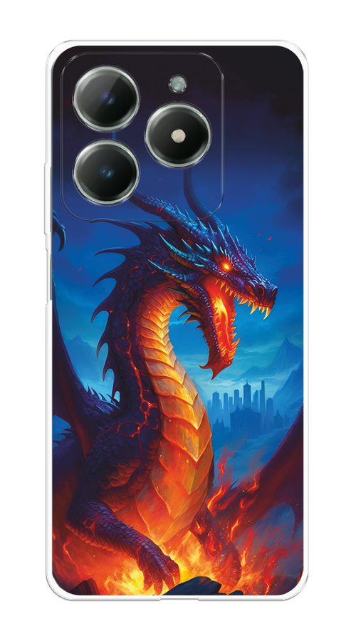 

Чехол на Realme C61 4G (Global) "Дракон над лавой", Оранжевый;коричневый;синий, 2518050-1