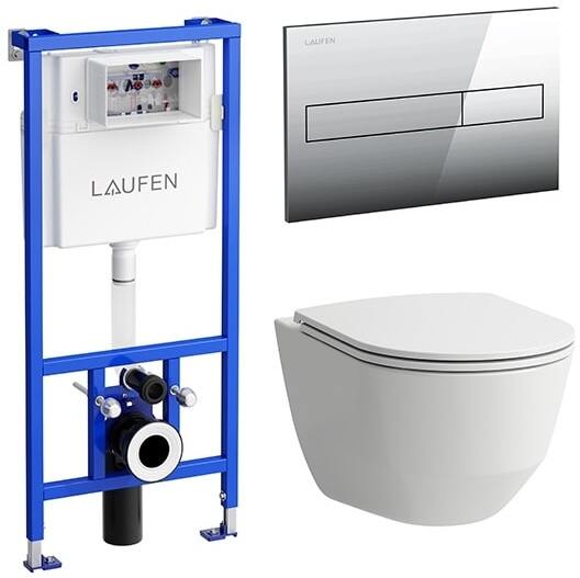 Унитаз безободковый, с инсталляцией и  кнопкой смыва Laufen Pack Pro 8.6996.6.000.000.R чаша унитаза компакта laufen