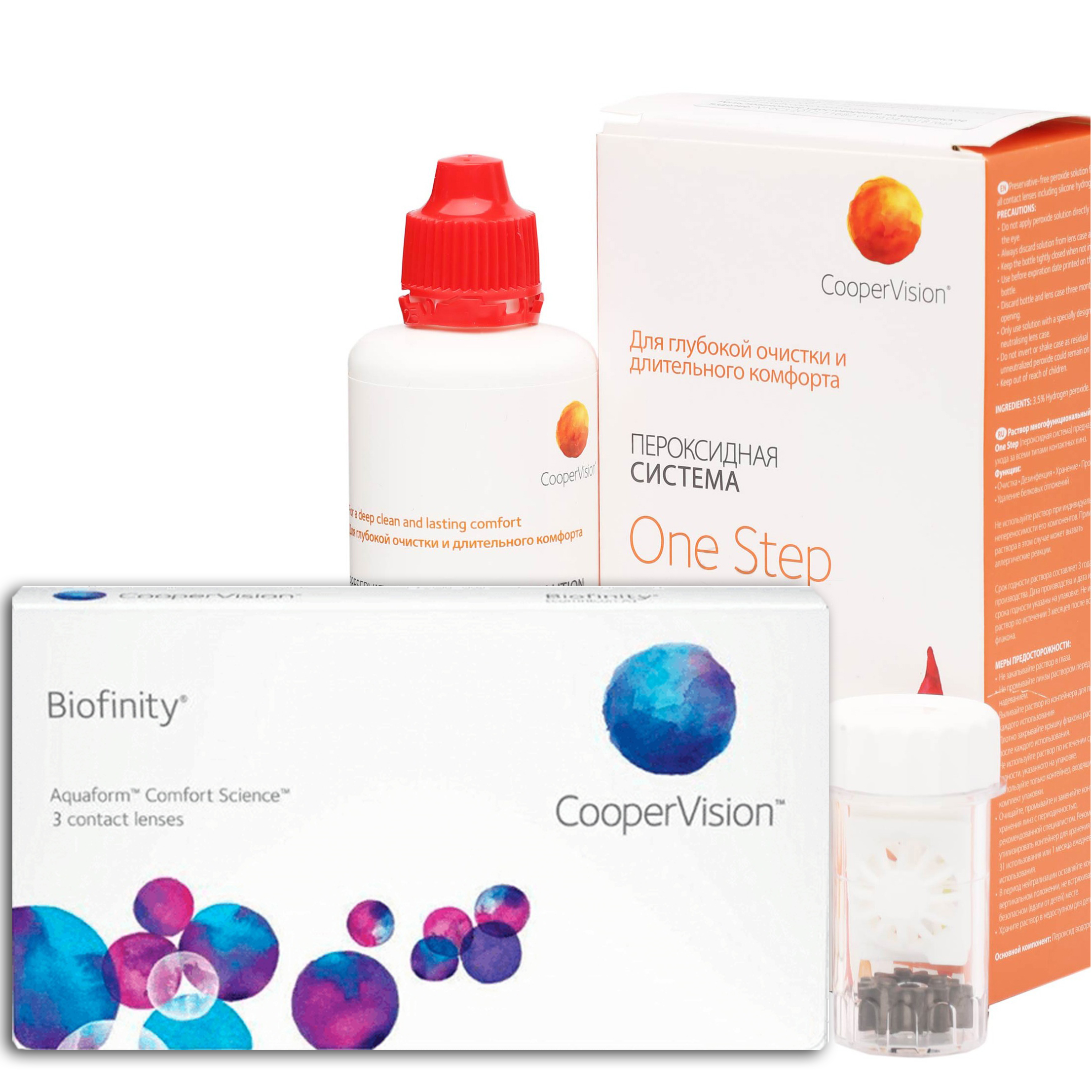 

Контактные линзы Biofinity 3 линзы R 8.6 -9,50 + Раствор One Step 360 мл, Biofinity 3 линзы + One Step