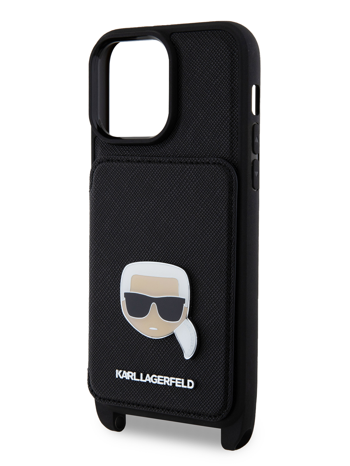 Чехол Karl Lagerfeld для iPhone 14 Pro Max из экокожи с ремешком Hard Black