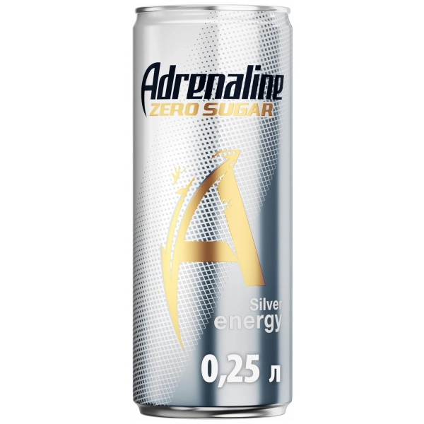 Напиток энергетический Adrenaline Rush Zero Silver без сахара, 12 шт по 0,25 л