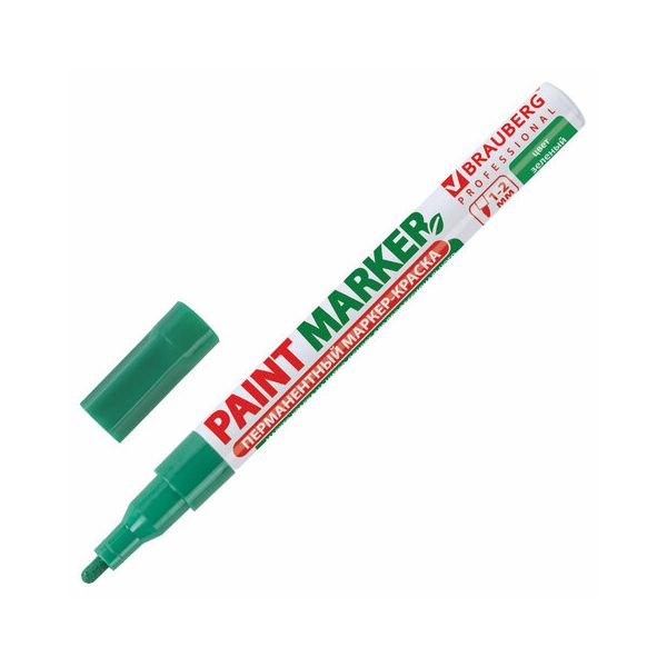 

Маркер лаковый paint marker 2мм ЗЕЛЕНЫЙ БЕЗ КСИЛОЛА BRAUBERG PROFESSIONAL 150870