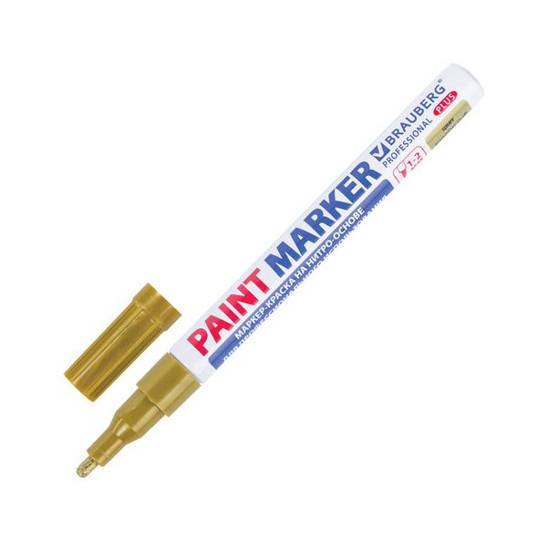 

Маркер лаковый paint marker 2мм ЗОЛОТОЙ НИТРО-ОСНОВА BRAUBERG PROFESSIONAL PLUS 151443, Золотистый