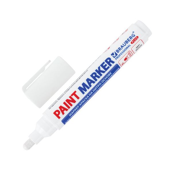 Маркер лаковый paint marker 6мм БЕЛЫЙ НИТРО-ОСНОВА BRAUBERG PROFESSIONAL PLUS EXTRA 151450