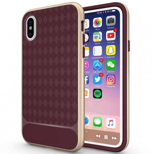 фото Чехол hwcase tpu+pc для apple iphone x (5.8") (бордовый / золотой) epik