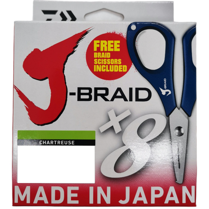 Шнур Daiwa J-BRAID X8E-W/SC 300м Chartreuse 0.10мм + ножницы