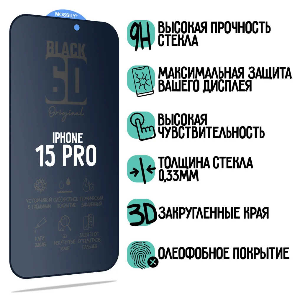 Защитное стекло антишпионantispy для iPhone 15 Pro 430₽