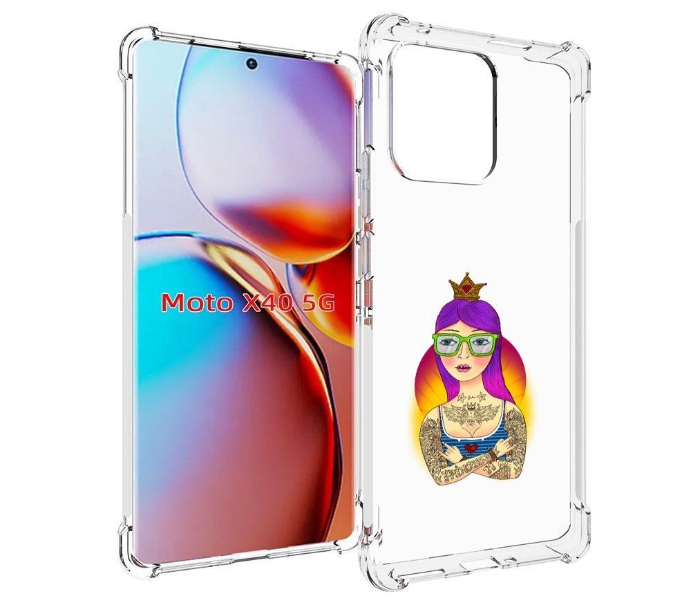 

Чехол MyPads девушка в татуировках с короной для Motorola Moto X40, Прозрачный, Tocco