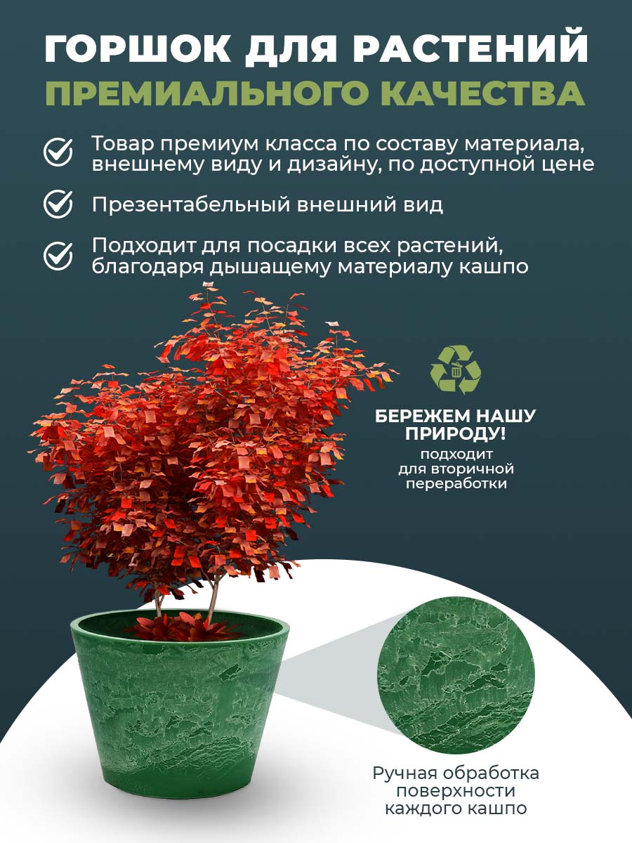 

Цветочное кашпо Greenship H-11t40 30 л зеленый; зеленая трава, H-11T40
