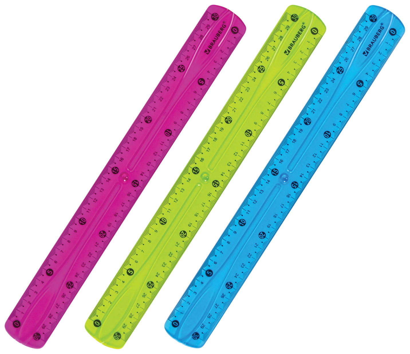 

Линейка 30 см гибкая BRAUBERG FLEX, пластиковая, ассорти, европодвес, 210675, Голубой;зеленый;розовый