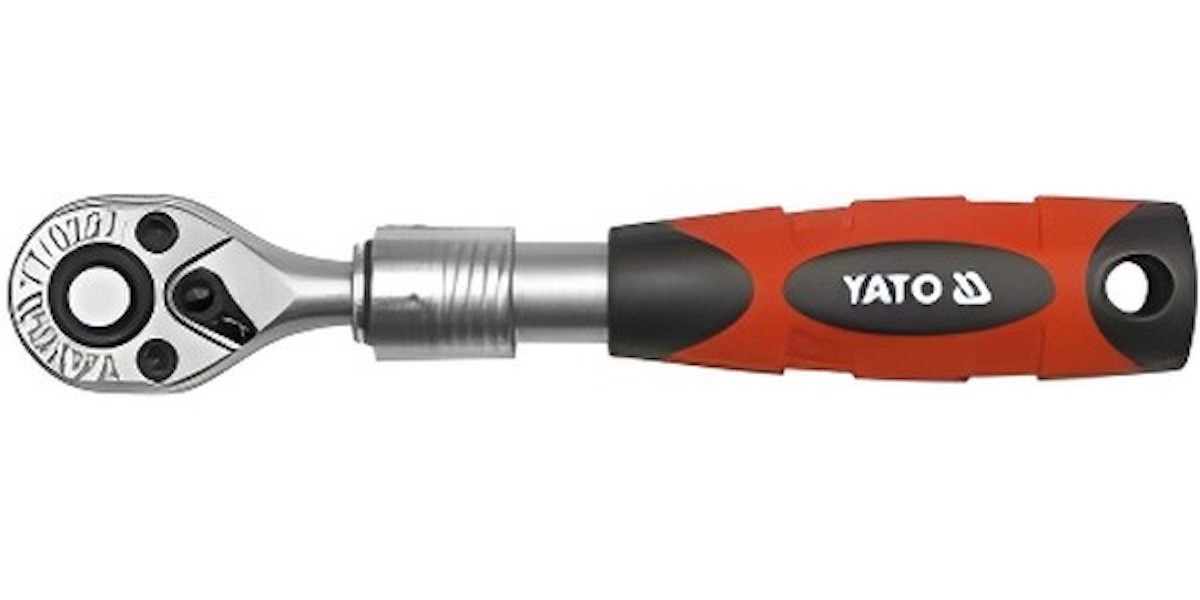 YATO Трещотка с пластмассовой ручкой 72 зуба, 1/4 inch, телескопическая 150-200 мм, держат