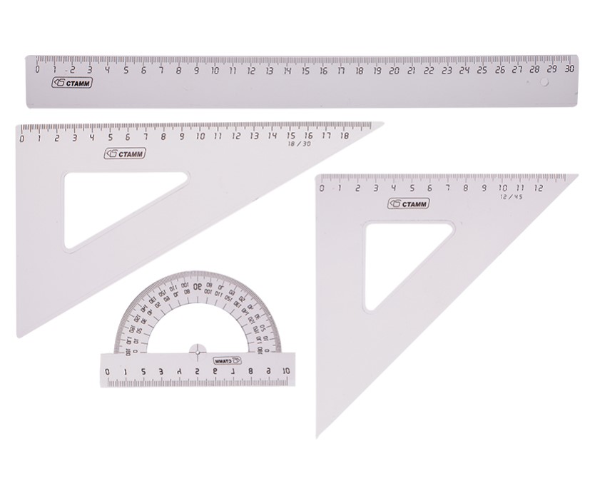фото Набор чертежный большой стамм линейка 30 см, 2 угольника, транспортир, прозрачный, нг15
