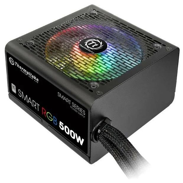 

Блок питания Thermaltake ATX 500W Smart RGB 500 80+ (24+4+4pin) APFC 120mm fan color LED 5, Черный