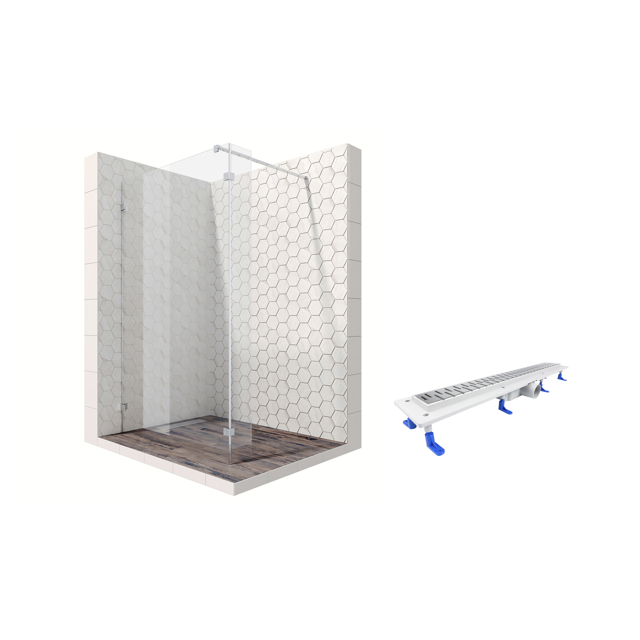 

Душевая перегородка Ambassador Walk-in 15031107-ST18, свободный вход, линейный трап,110х25