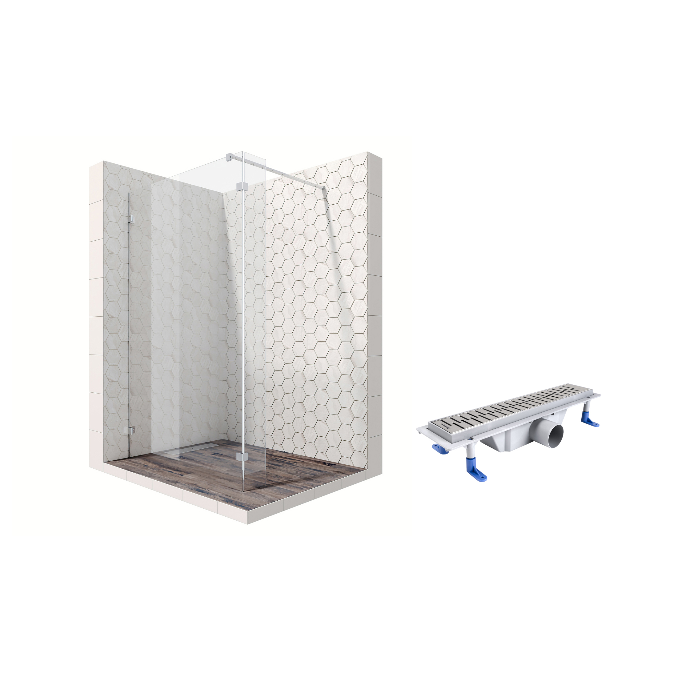 

Душевая перегородка Ambassador Walk-in 15031107-ST5, свободный вход, линейный трап,110х25