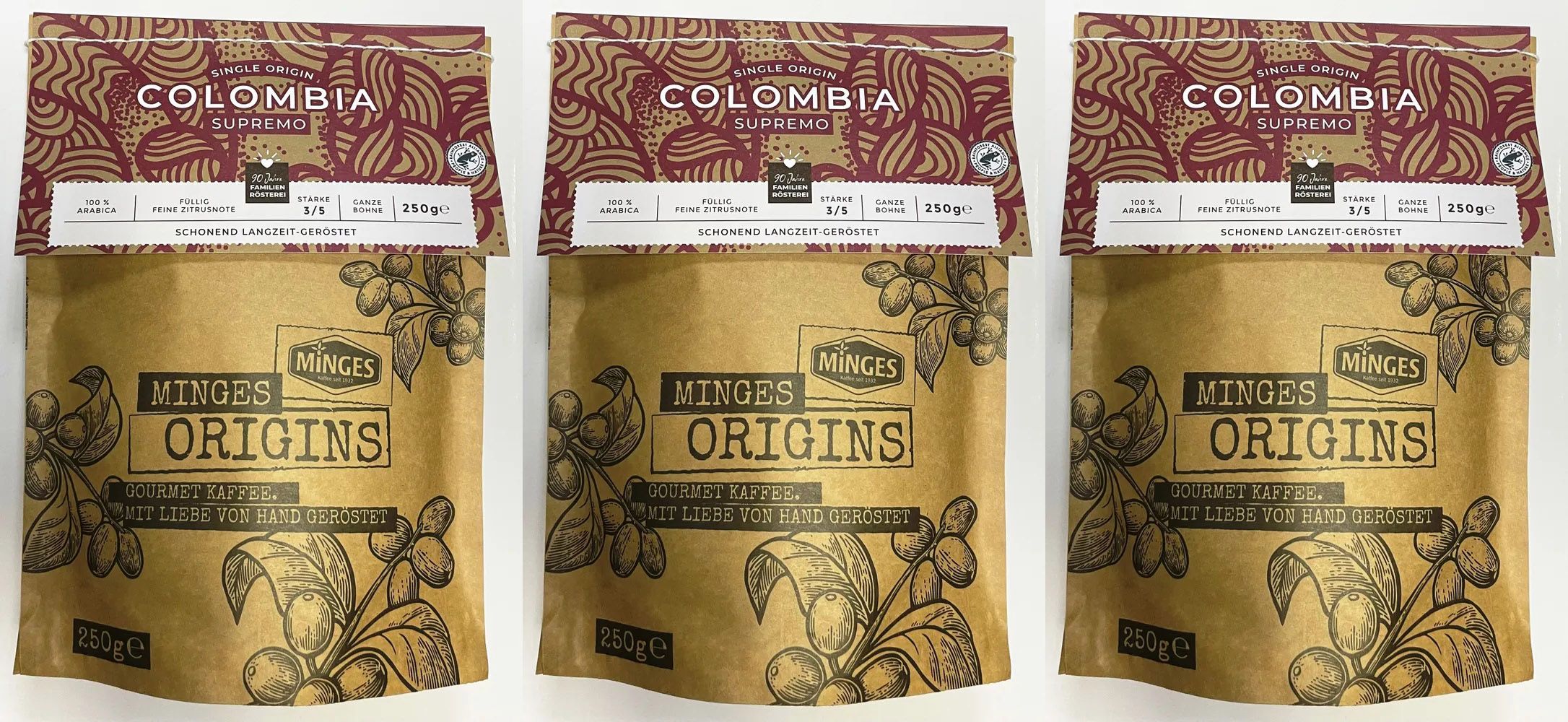 Кофе в зернах Minges Origins Colombia Supremo, 250 г х 3 шт