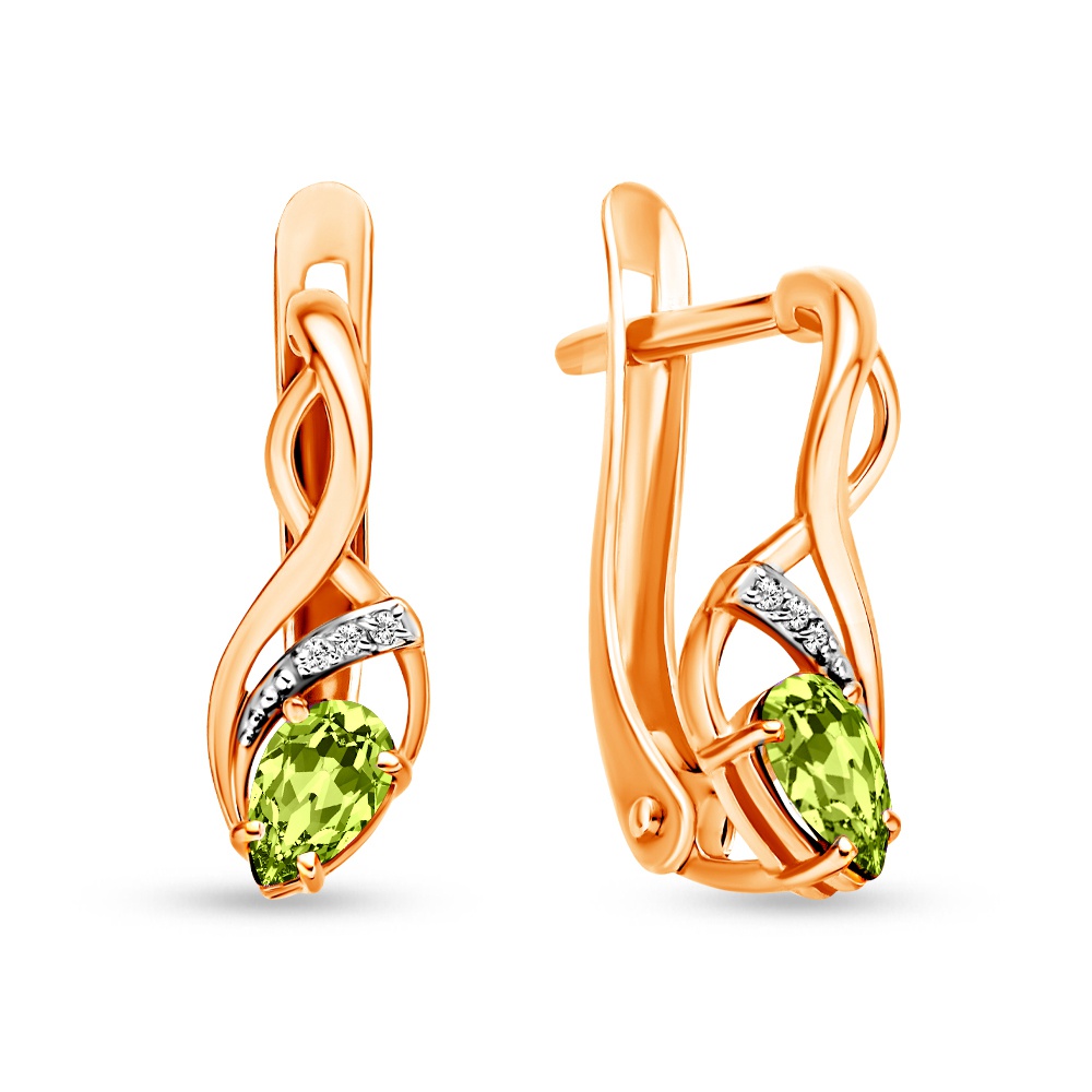 

Серьги из красного золота 585Gold 202008316, хризолит/фианит, 202008316