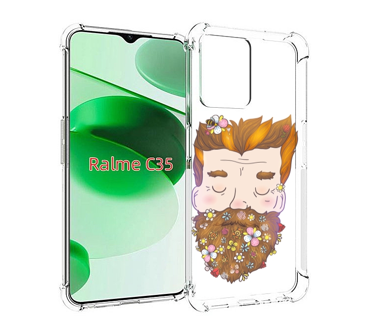 

Чехол MyPads мужчина с цветами в бороде для Realme C35 / Narzo 50A Prime, Прозрачный, Tocco