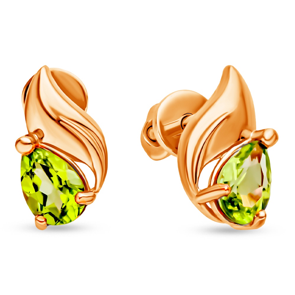 

Серьги пусеты из красного золота 585Gold 202008277, хризолит, 202008277