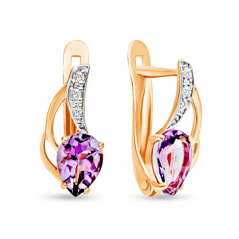 

Серьги из красного золота 585Gold 202008471, аметист/фианит, 202008471