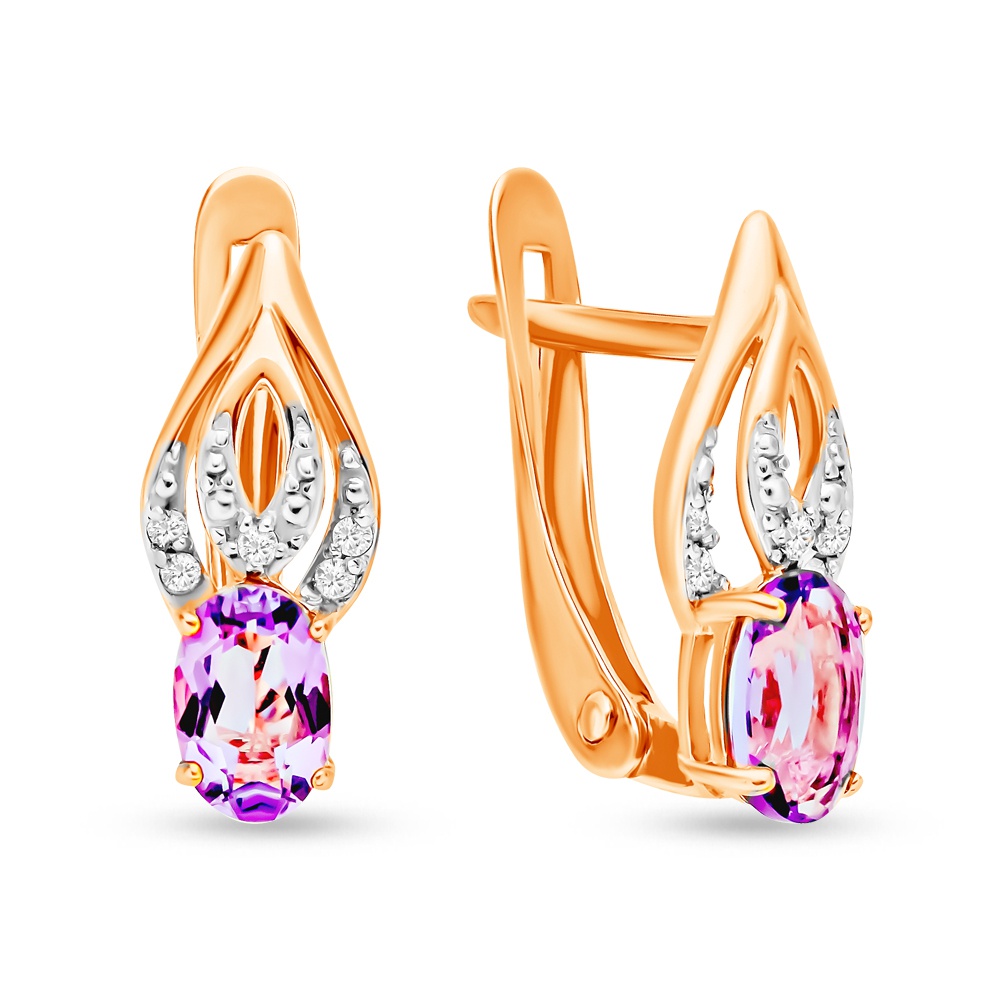 

Серьги из красного золота 585Gold 202008735, аметист/фианит, 202008735