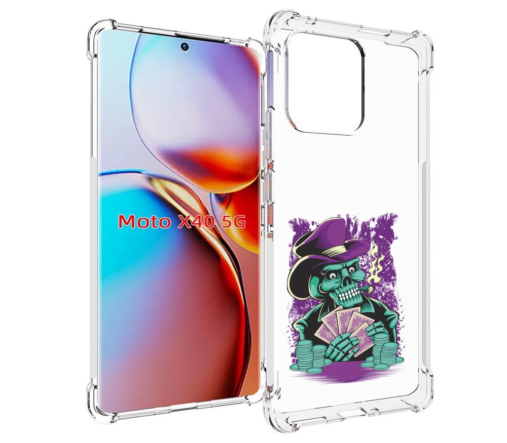 

Чехол MyPads зеленый череп с картами для Motorola Moto X40, Прозрачный, Tocco