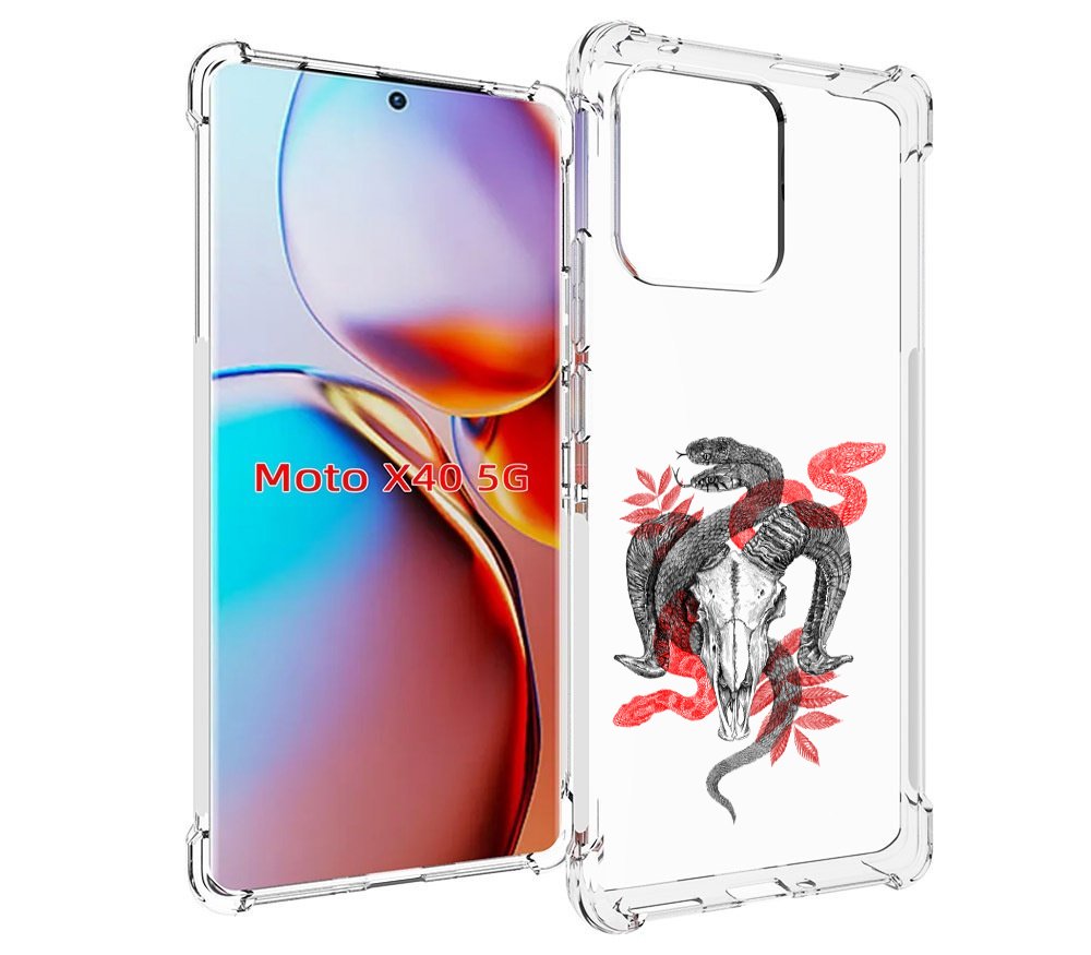 

Чехол MyPads змея в черепе рисунок для Motorola Moto X40, Прозрачный, Tocco